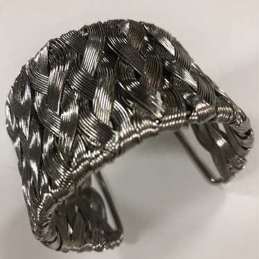 VINTAGE SILVER METAL BRAIDED WIRE CUFF BRACELET JE