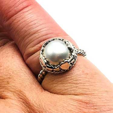 Sajen White Pearl Heart Design Sterling Ring Size… - image 1