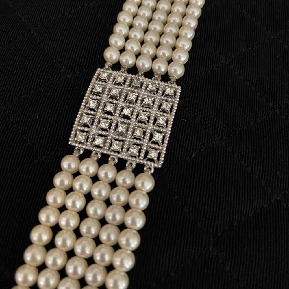 Vintage 5 Strand Faux PEARL & RHINESTONE Choker N… - image 10