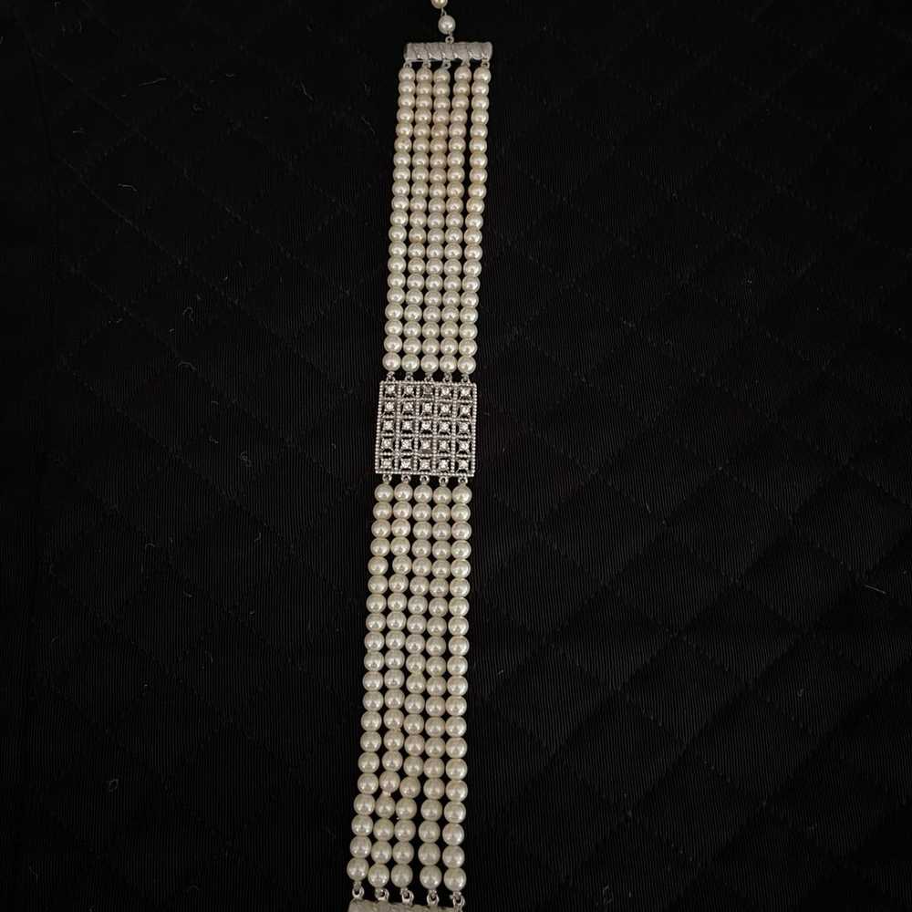 Vintage 5 Strand Faux PEARL & RHINESTONE Choker N… - image 3