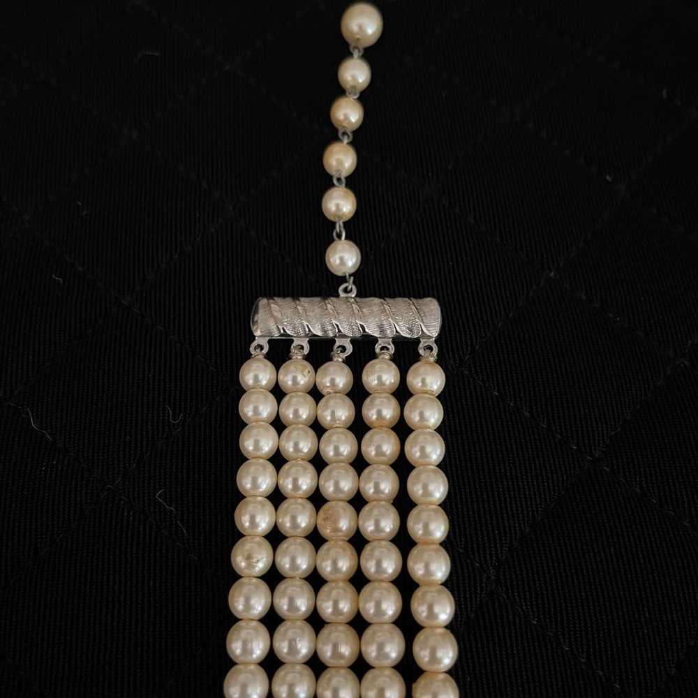 Vintage 5 Strand Faux PEARL & RHINESTONE Choker N… - image 4