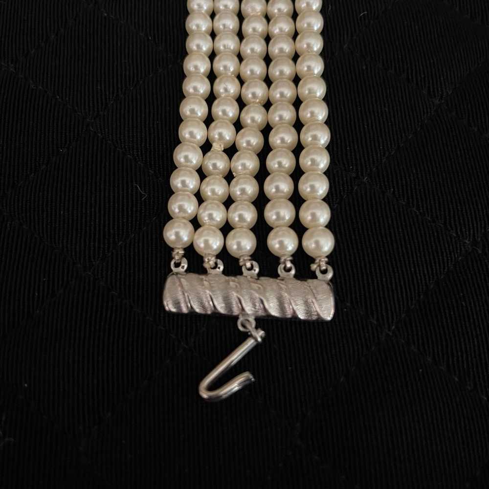 Vintage 5 Strand Faux PEARL & RHINESTONE Choker N… - image 5