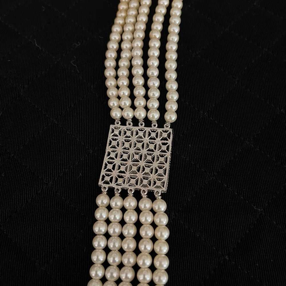 Vintage 5 Strand Faux PEARL & RHINESTONE Choker N… - image 6