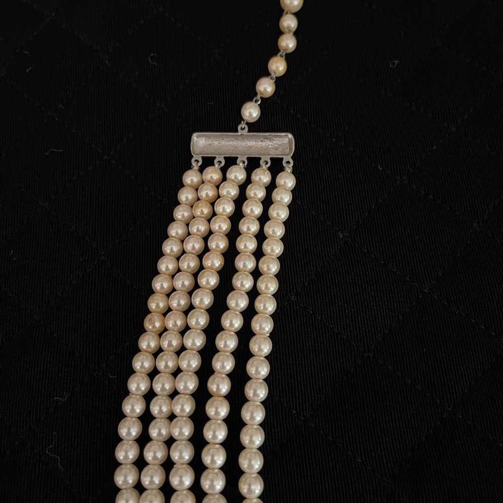 Vintage 5 Strand Faux PEARL & RHINESTONE Choker N… - image 7