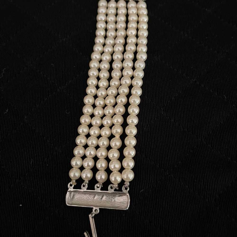 Vintage 5 Strand Faux PEARL & RHINESTONE Choker N… - image 8