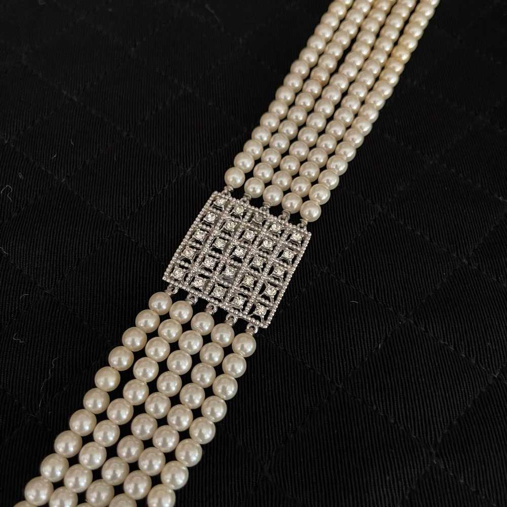 Vintage 5 Strand Faux PEARL & RHINESTONE Choker N… - image 9