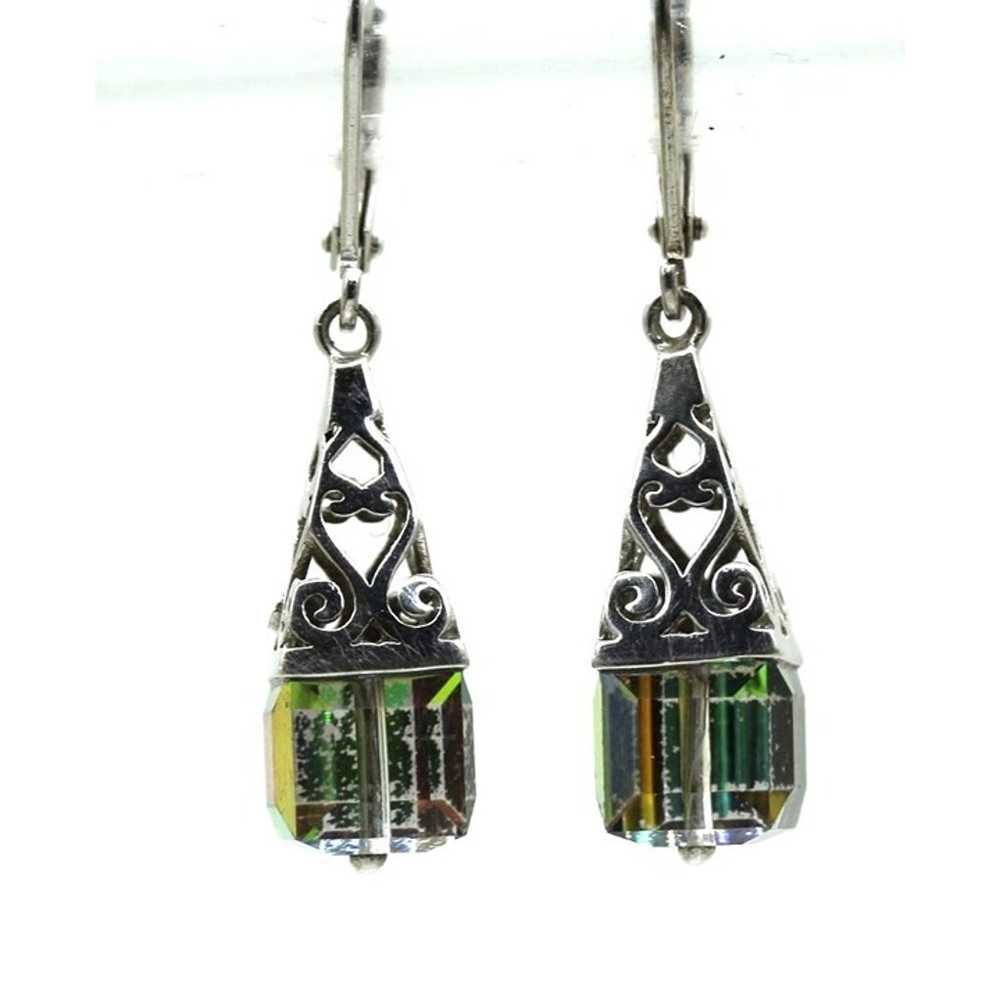 925 STERLING vintage rhinestone drop dangle earri… - image 1