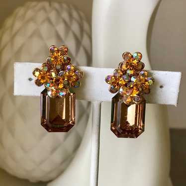 Vintage Amber Glass Aurora Borealis Flowers Gold … - image 1