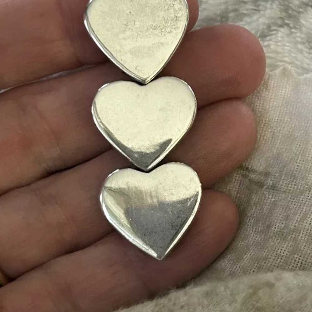 VINTAGE TRIPLE HEART STERLING SILVER PENDANT - image 2