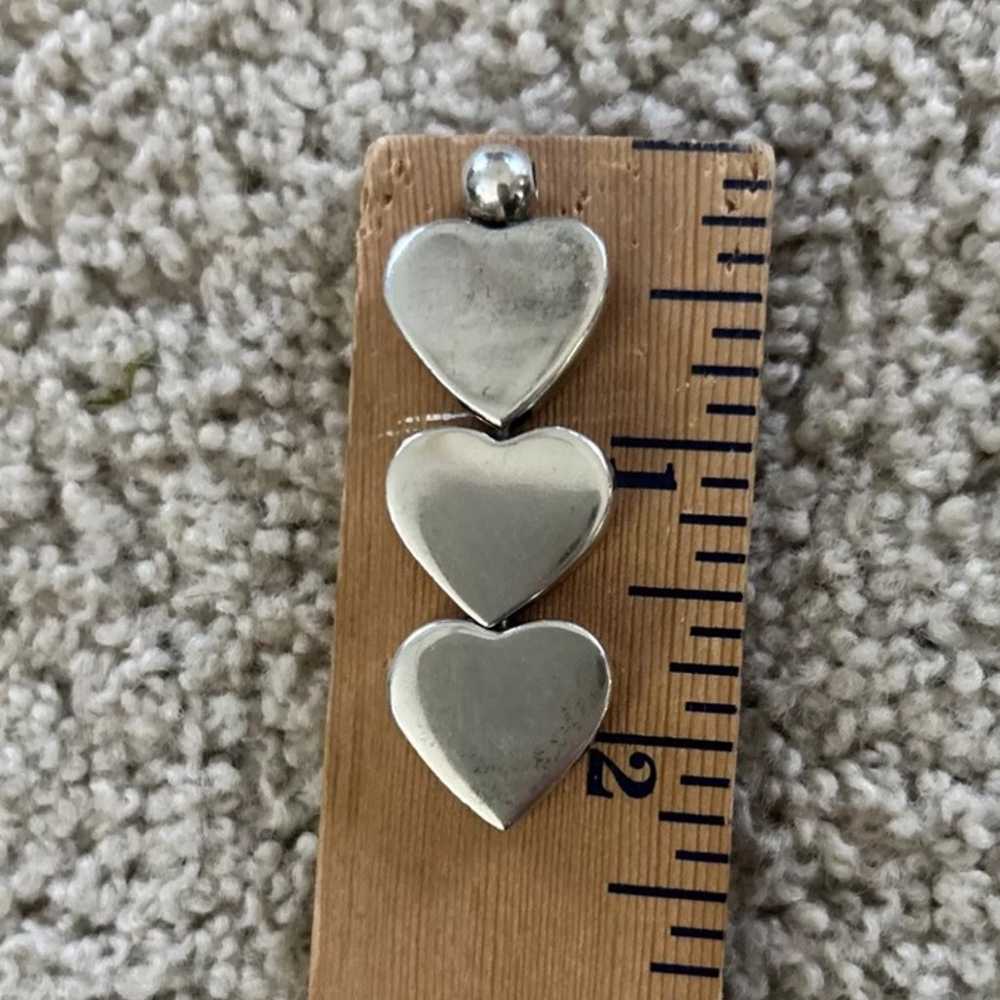 VINTAGE TRIPLE HEART STERLING SILVER PENDANT - image 5