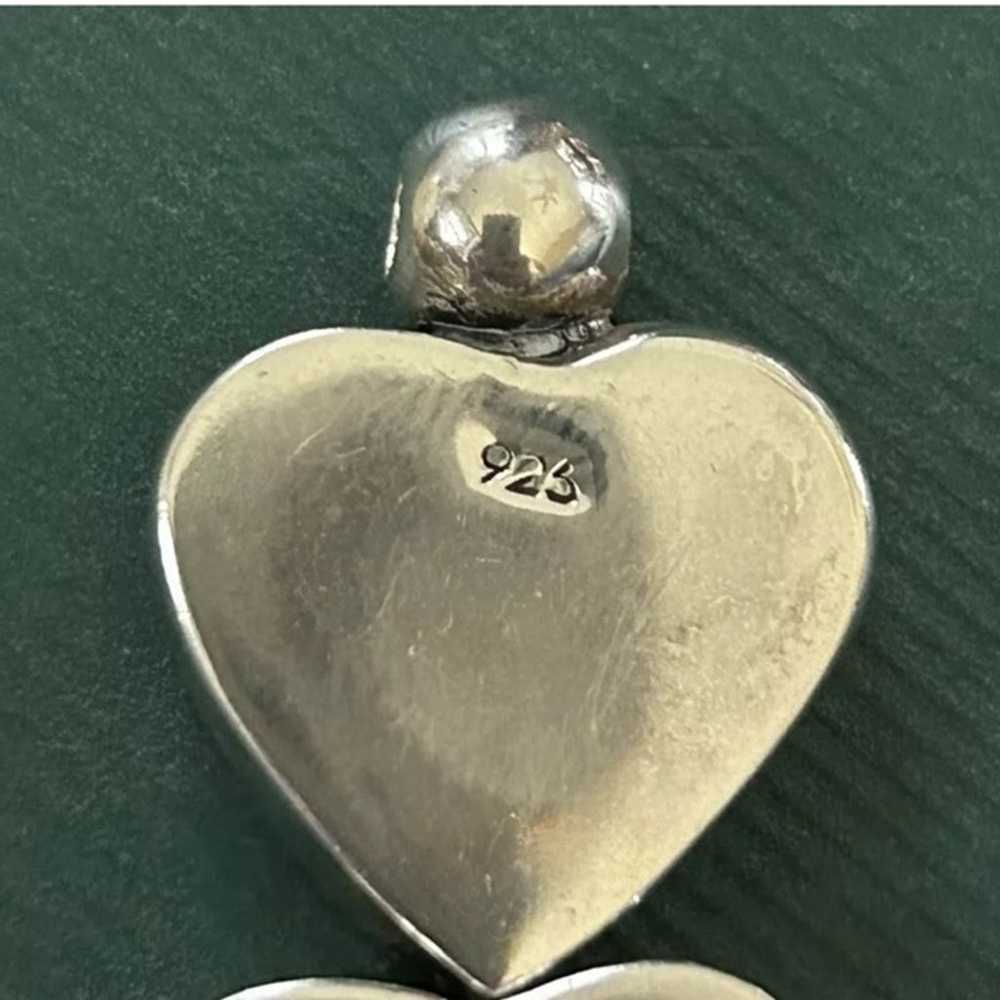 VINTAGE TRIPLE HEART STERLING SILVER PENDANT - image 8