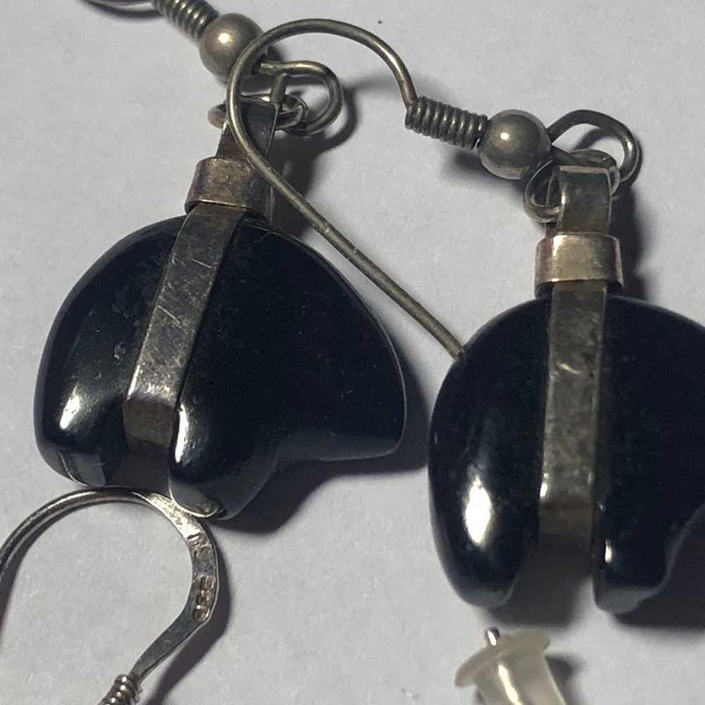 Sterling and onyx lot of sterling earrings two pa… - image 4