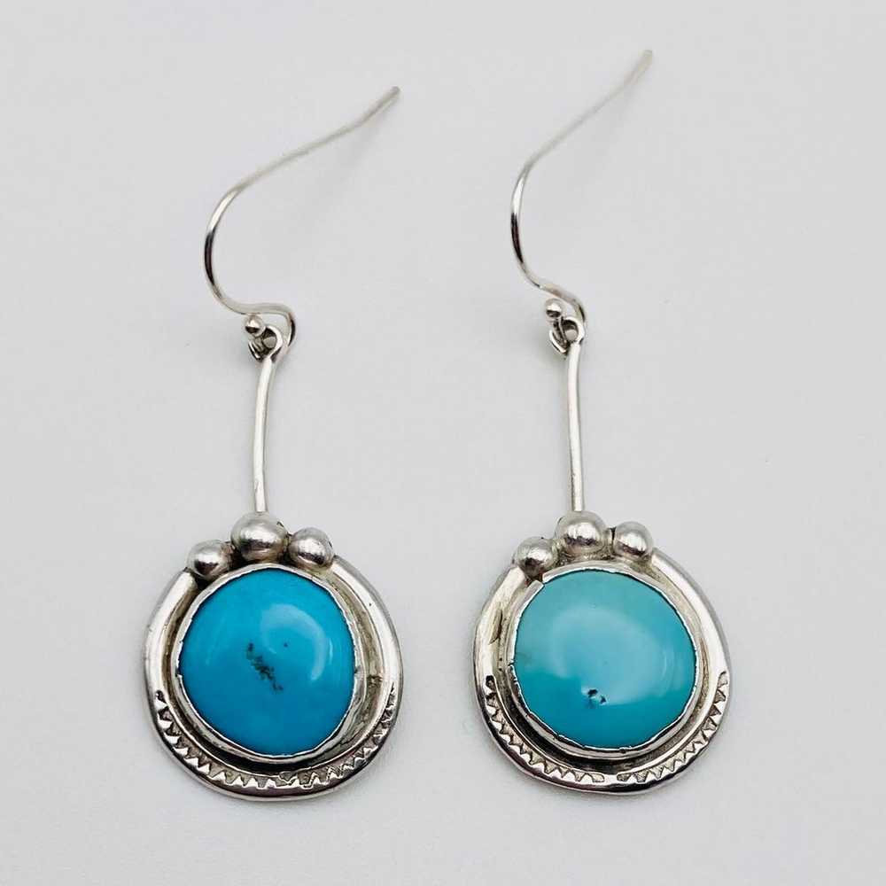 Vintage Handmade Turquoise & Sterling Silver Dang… - image 1