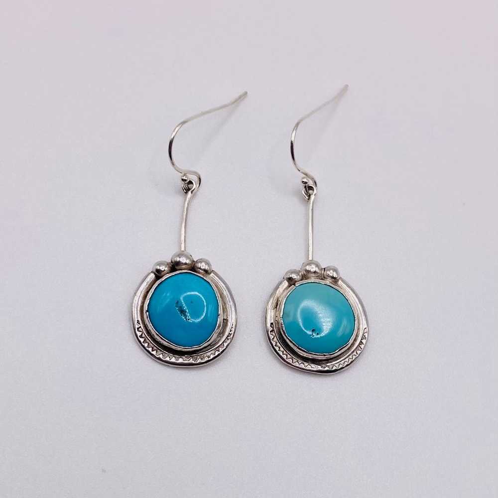 Vintage Handmade Turquoise & Sterling Silver Dang… - image 2