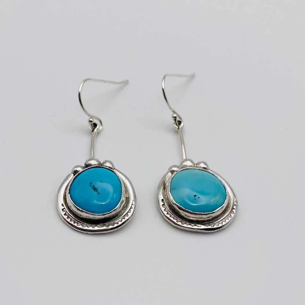 Vintage Handmade Turquoise & Sterling Silver Dang… - image 3