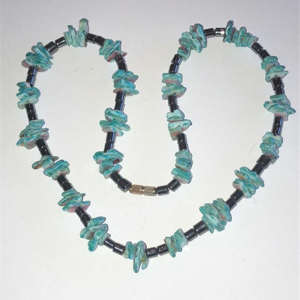 Vintage Hematite & Teal Color Shell/Coral Chips B… - image 1