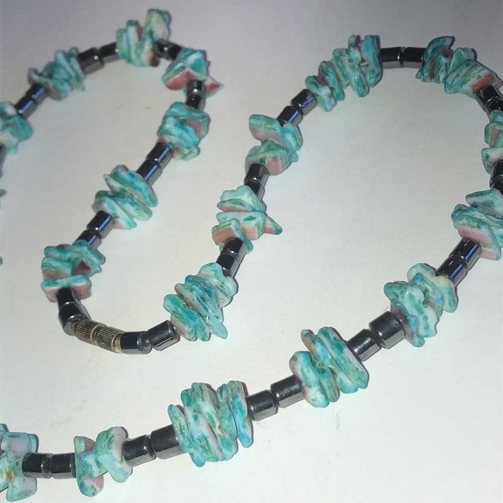 Vintage Hematite & Teal Color Shell/Coral Chips B… - image 3