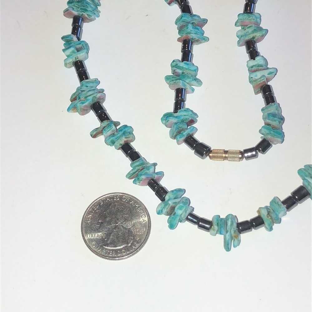 Vintage Hematite & Teal Color Shell/Coral Chips B… - image 6