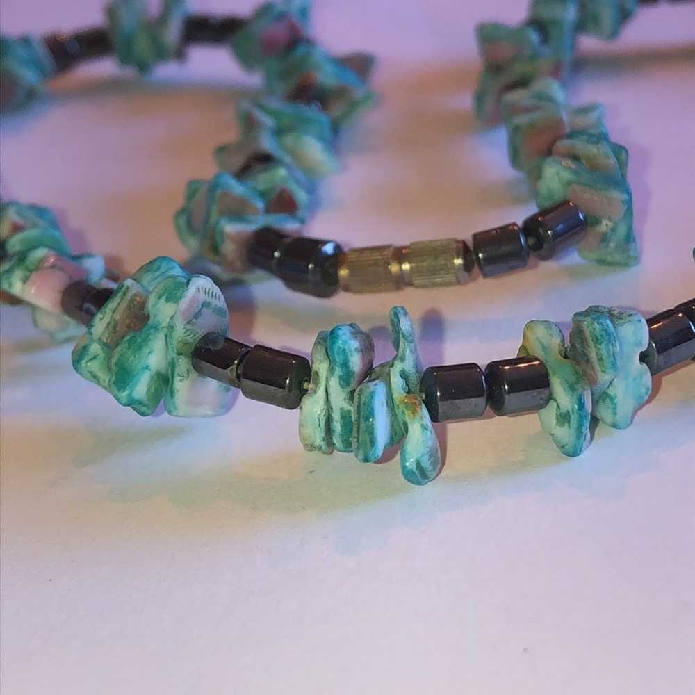 Vintage Hematite & Teal Color Shell/Coral Chips B… - image 7