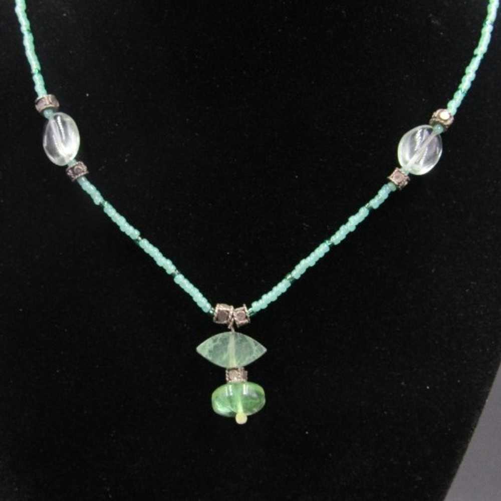 22" Sterling Silver Different Shades Of Jade Ston… - image 1