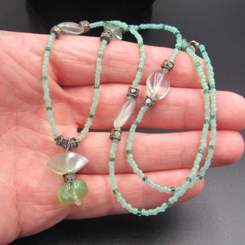 22" Sterling Silver Different Shades Of Jade Ston… - image 2