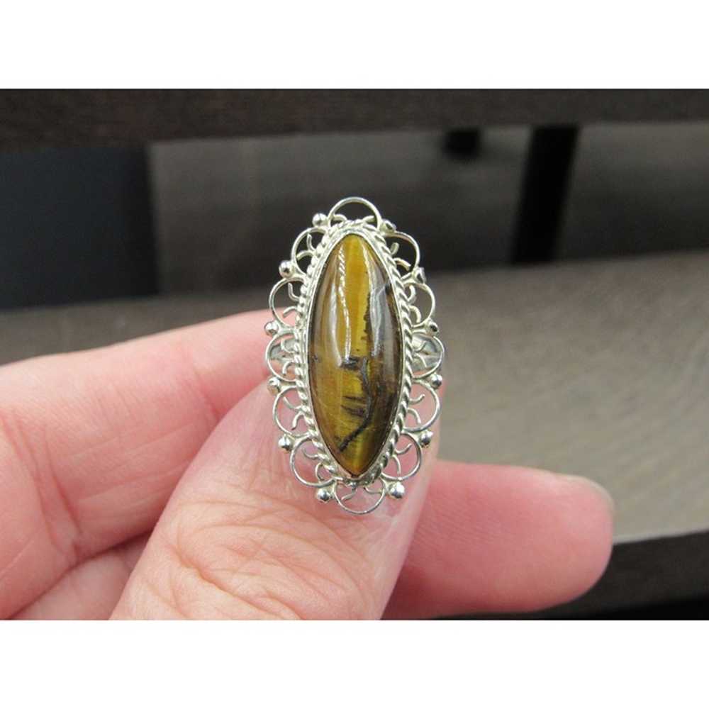 Size 5.5 Sterling Silver Fancy Long Tiger's Eye S… - image 1