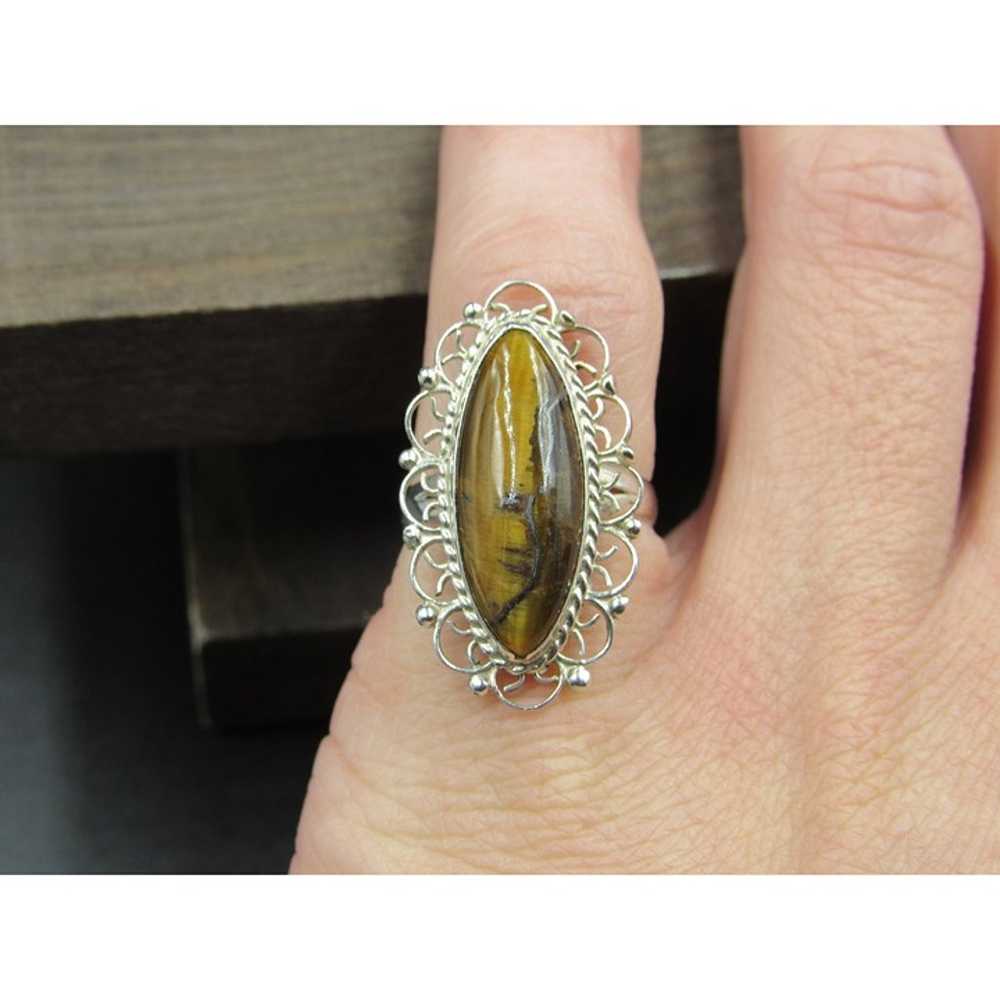 Size 5.5 Sterling Silver Fancy Long Tiger's Eye S… - image 3