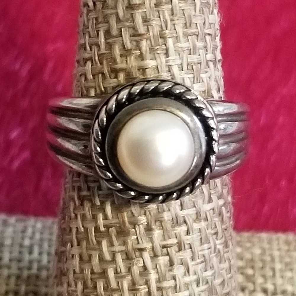 Sterling Silver & Genuine Pearl Ring - image 1