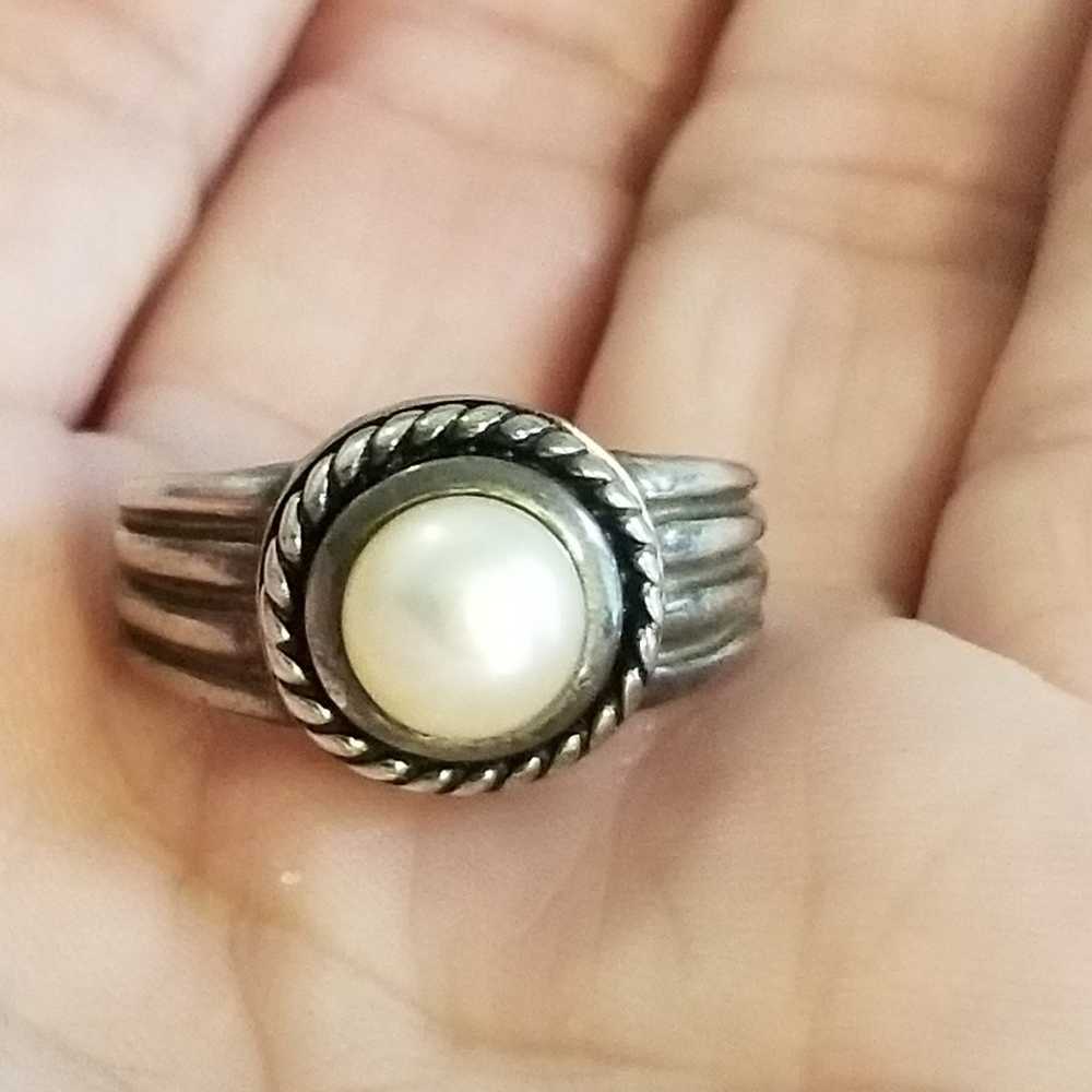 Sterling Silver & Genuine Pearl Ring - image 2