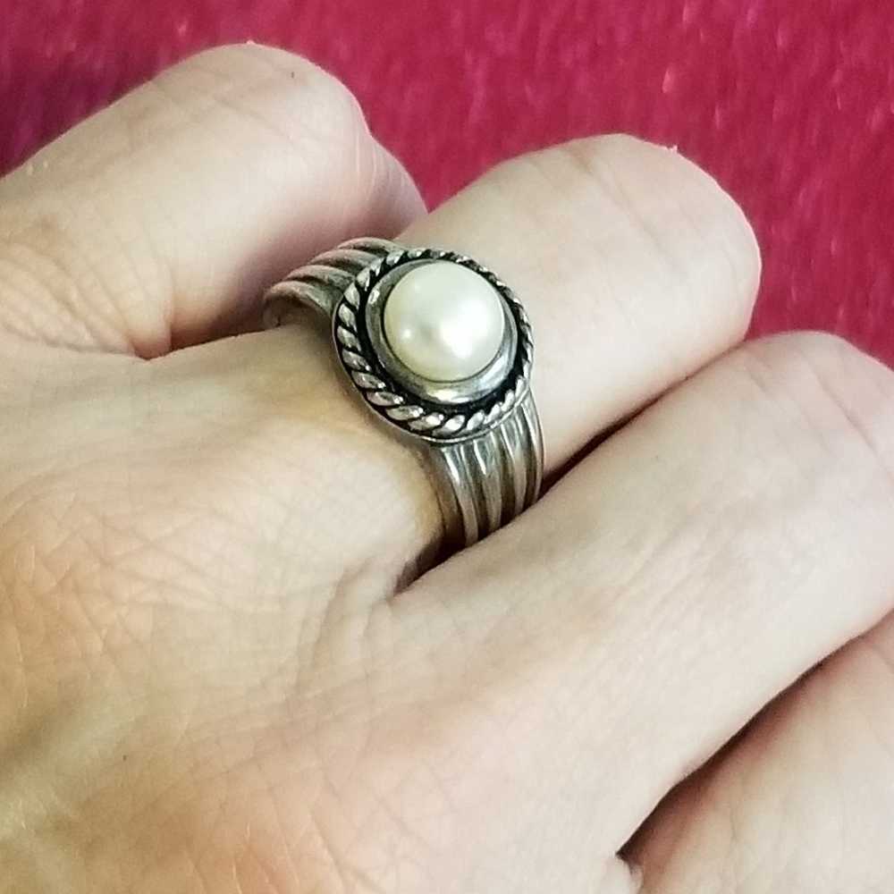 Sterling Silver & Genuine Pearl Ring - image 3