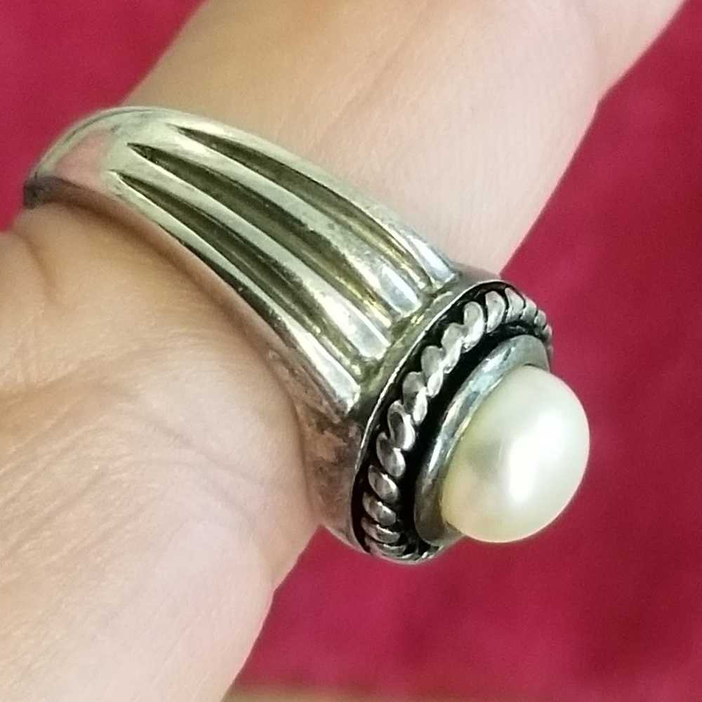 Sterling Silver & Genuine Pearl Ring - image 6