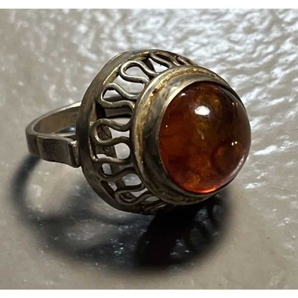 Vintage Amber Ring Vtg Sterling 925 Jewelry Ring - image 1