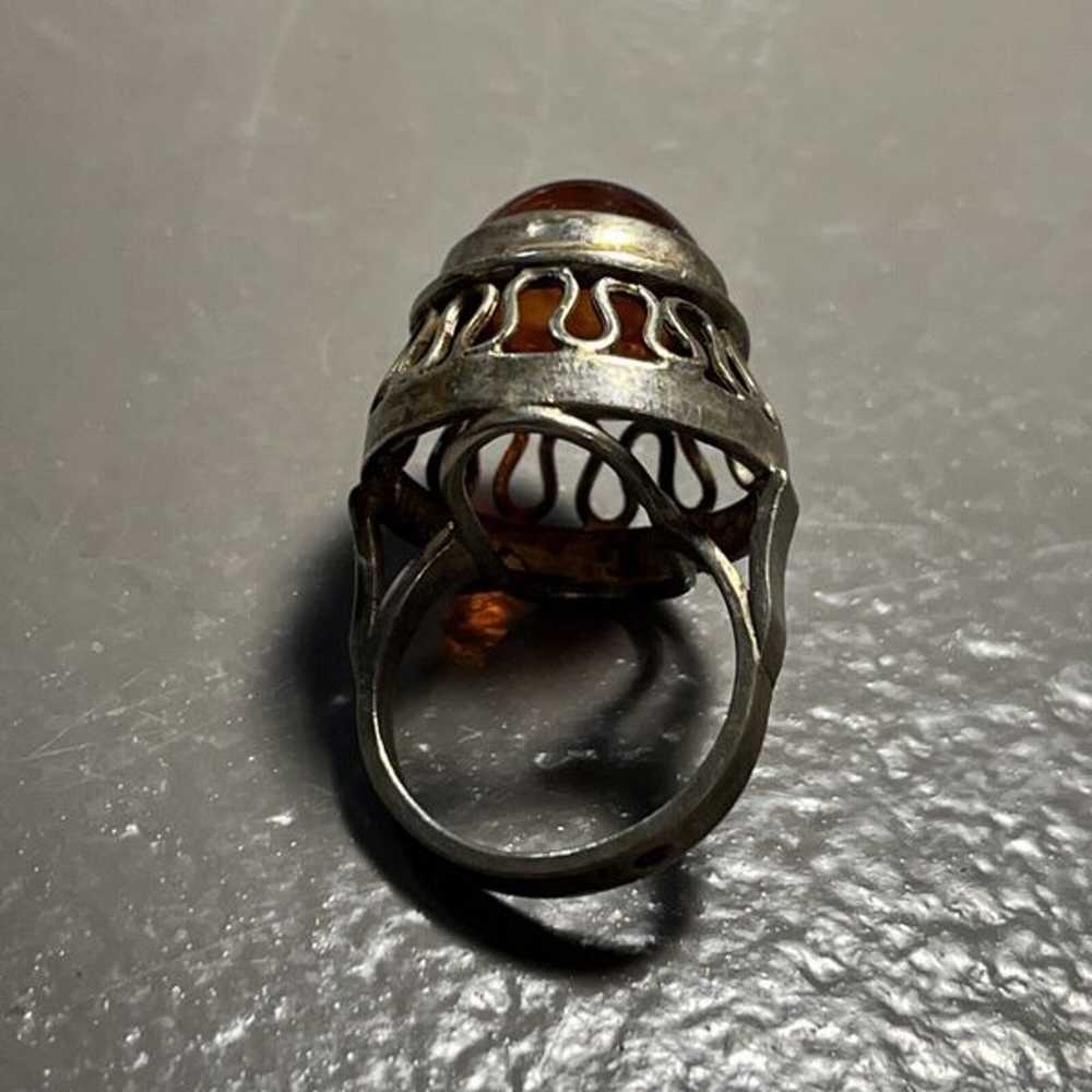 Vintage Amber Ring Vtg Sterling 925 Jewelry Ring - image 3