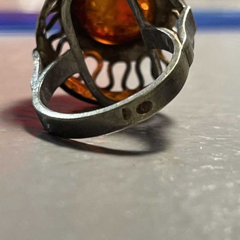 Vintage Amber Ring Vtg Sterling 925 Jewelry Ring - image 4