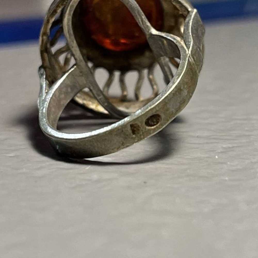 Vintage Amber Ring Vtg Sterling 925 Jewelry Ring - image 5