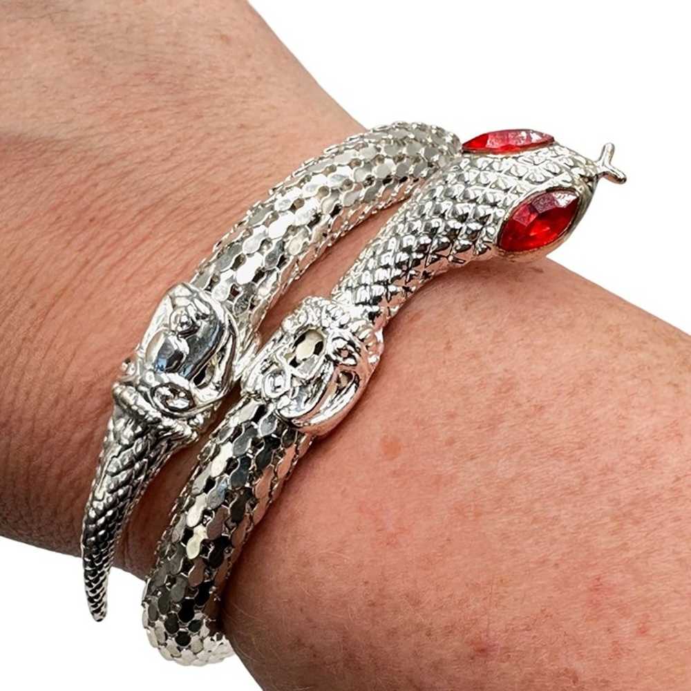 Vintage Womens Bracelet Silver Tone Mesh Snake Ex… - image 1