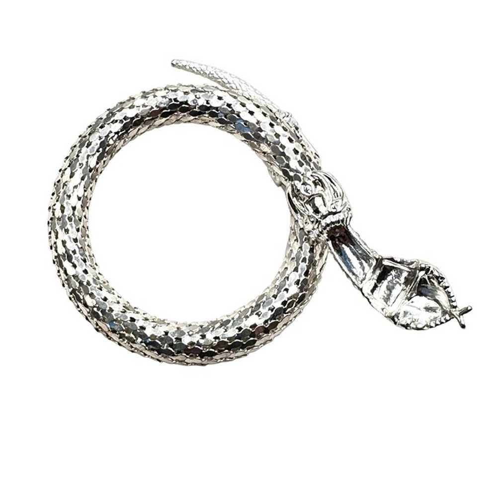 Vintage Womens Bracelet Silver Tone Mesh Snake Ex… - image 4