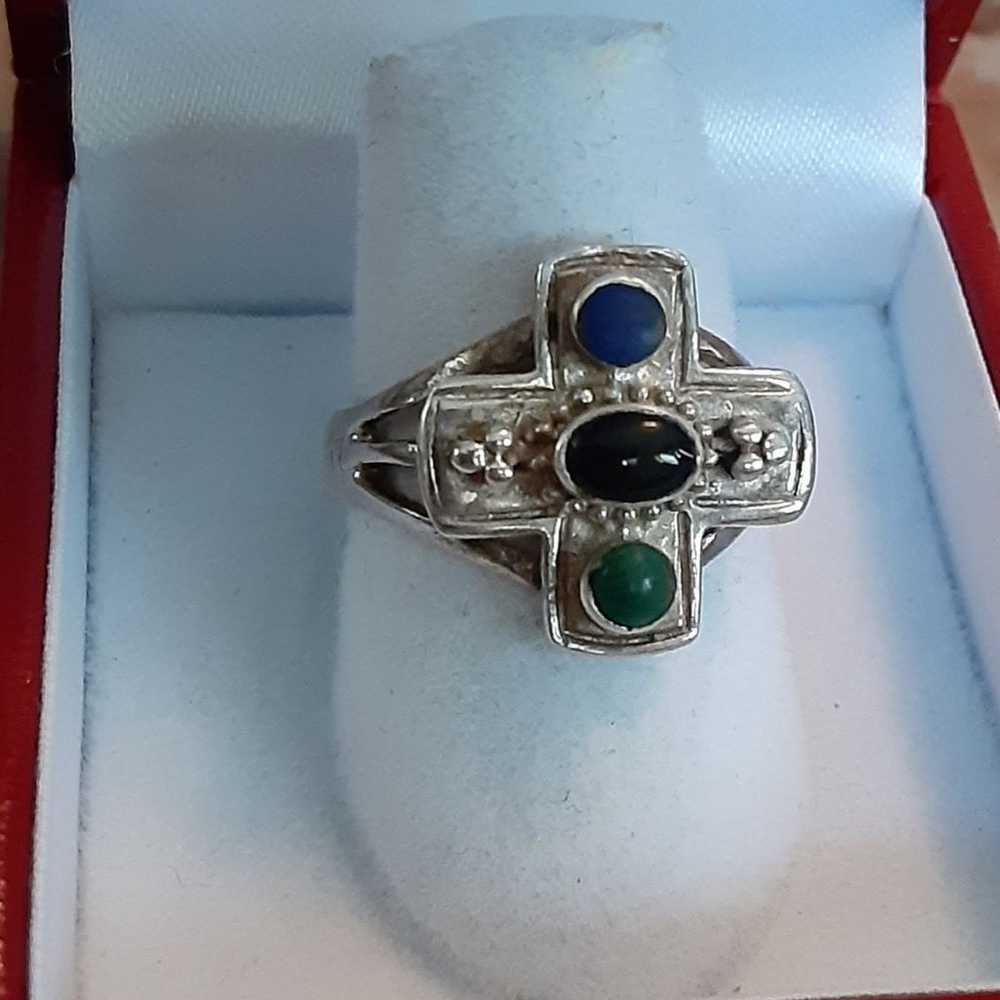 Sterling multi stone cross ring 7 - image 1