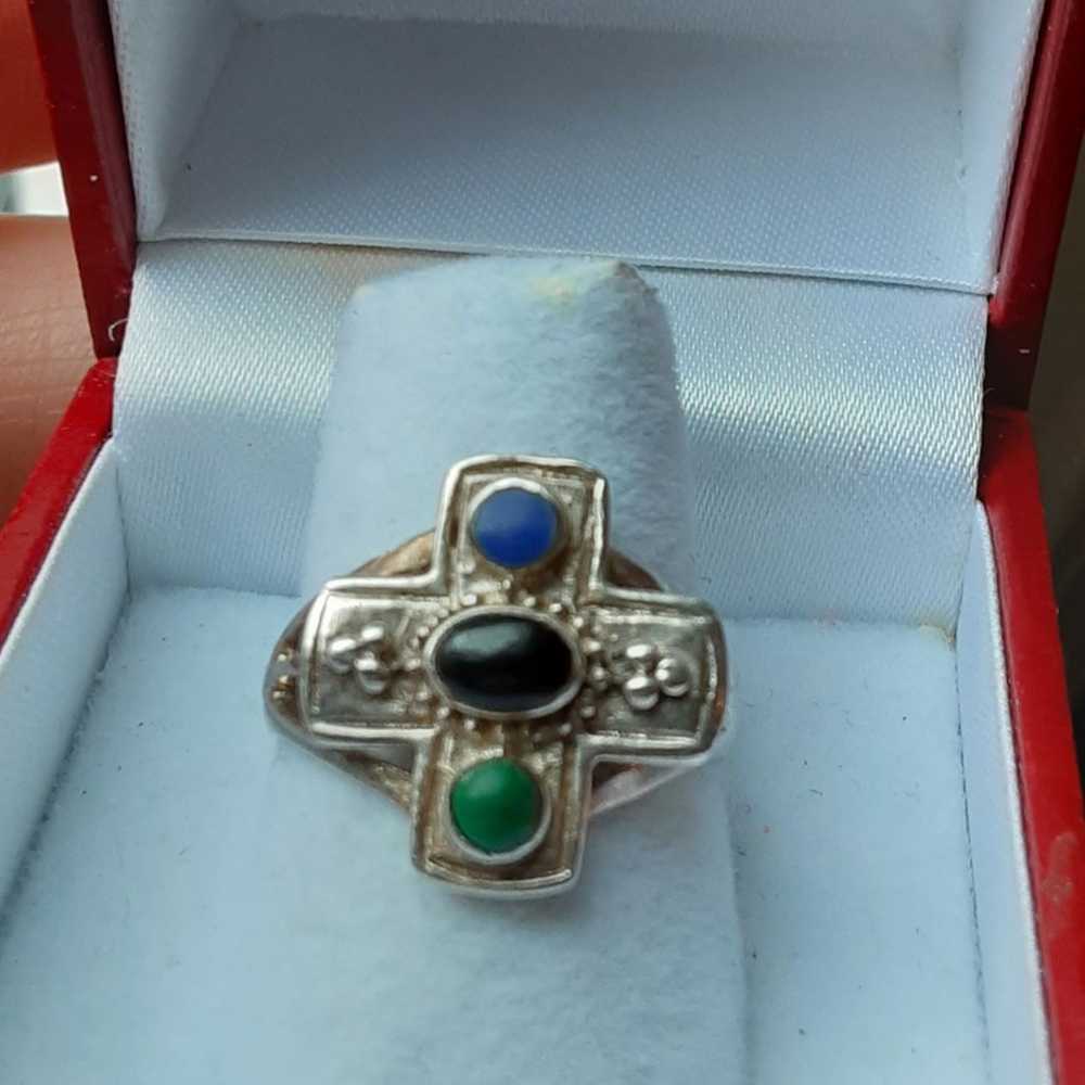 Sterling multi stone cross ring 7 - image 2