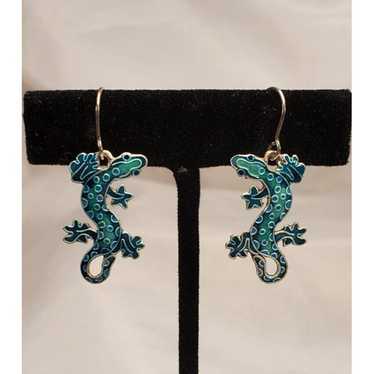 VTG Sterling Silver & Enamel LIZARD Gecko Dangle … - image 1