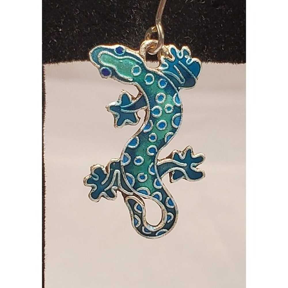 VTG Sterling Silver & Enamel LIZARD Gecko Dangle … - image 3