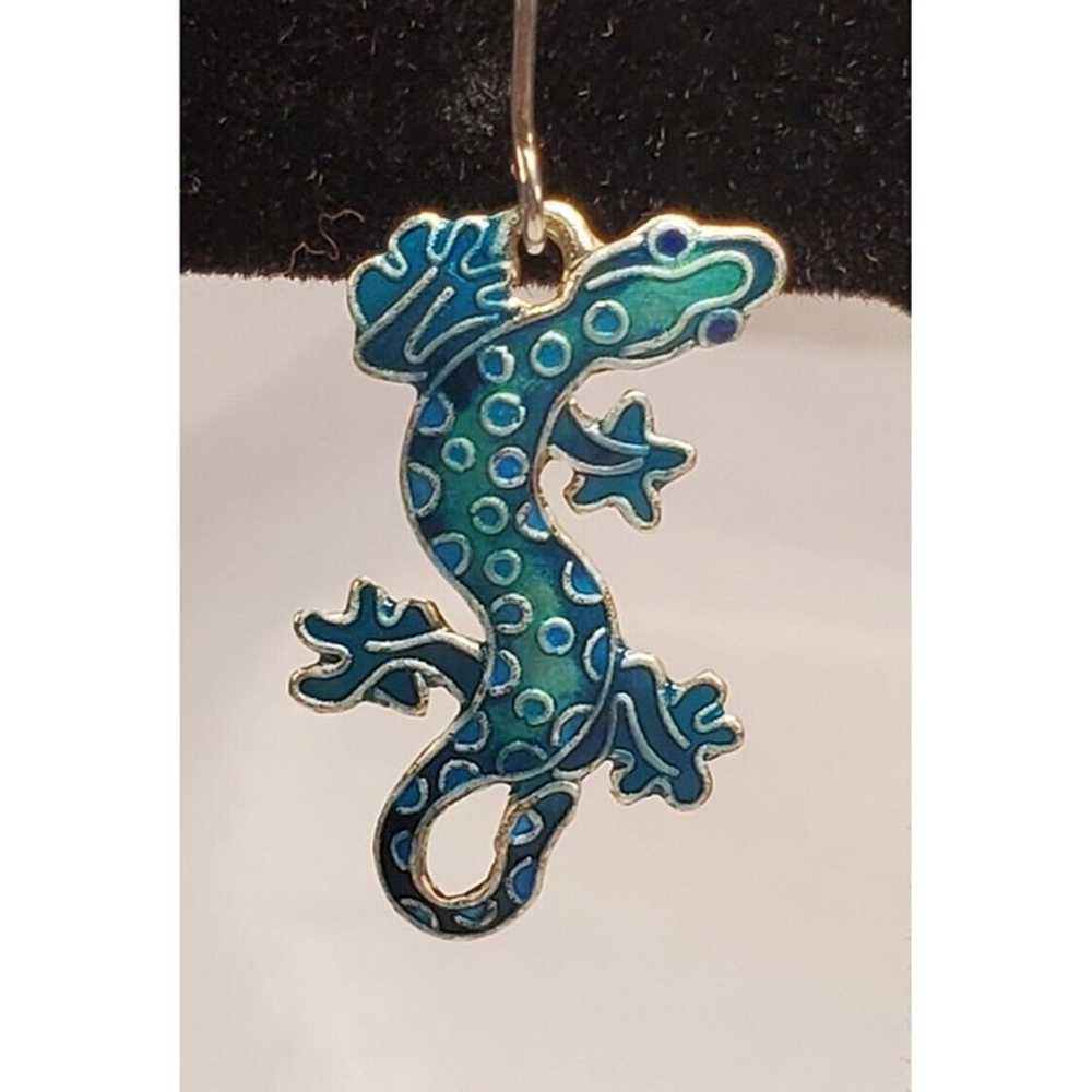 VTG Sterling Silver & Enamel LIZARD Gecko Dangle … - image 4