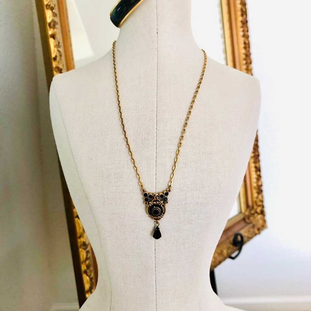 Vintage Black Crystal Necklace & Marbled Bracelet - image 2