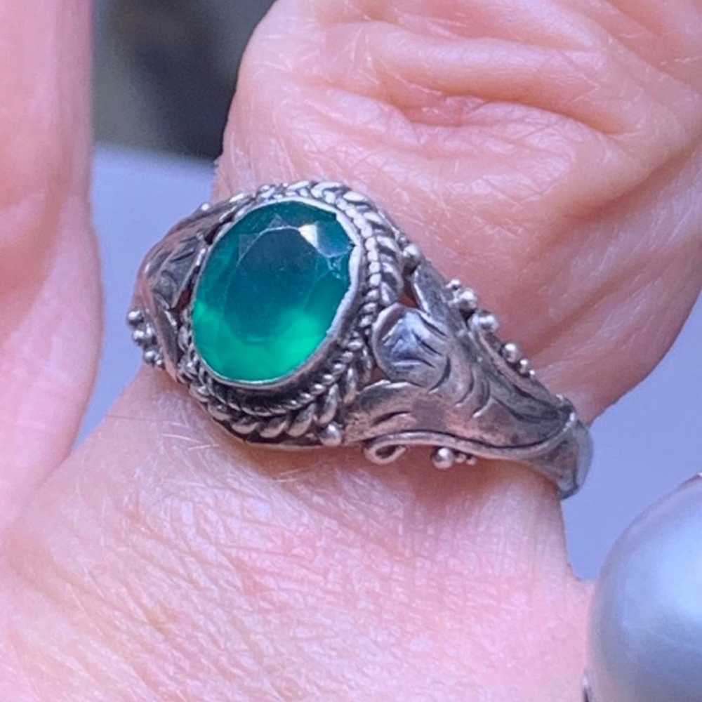 Beautiful size 7 vintage green onyx sterling silv… - image 1