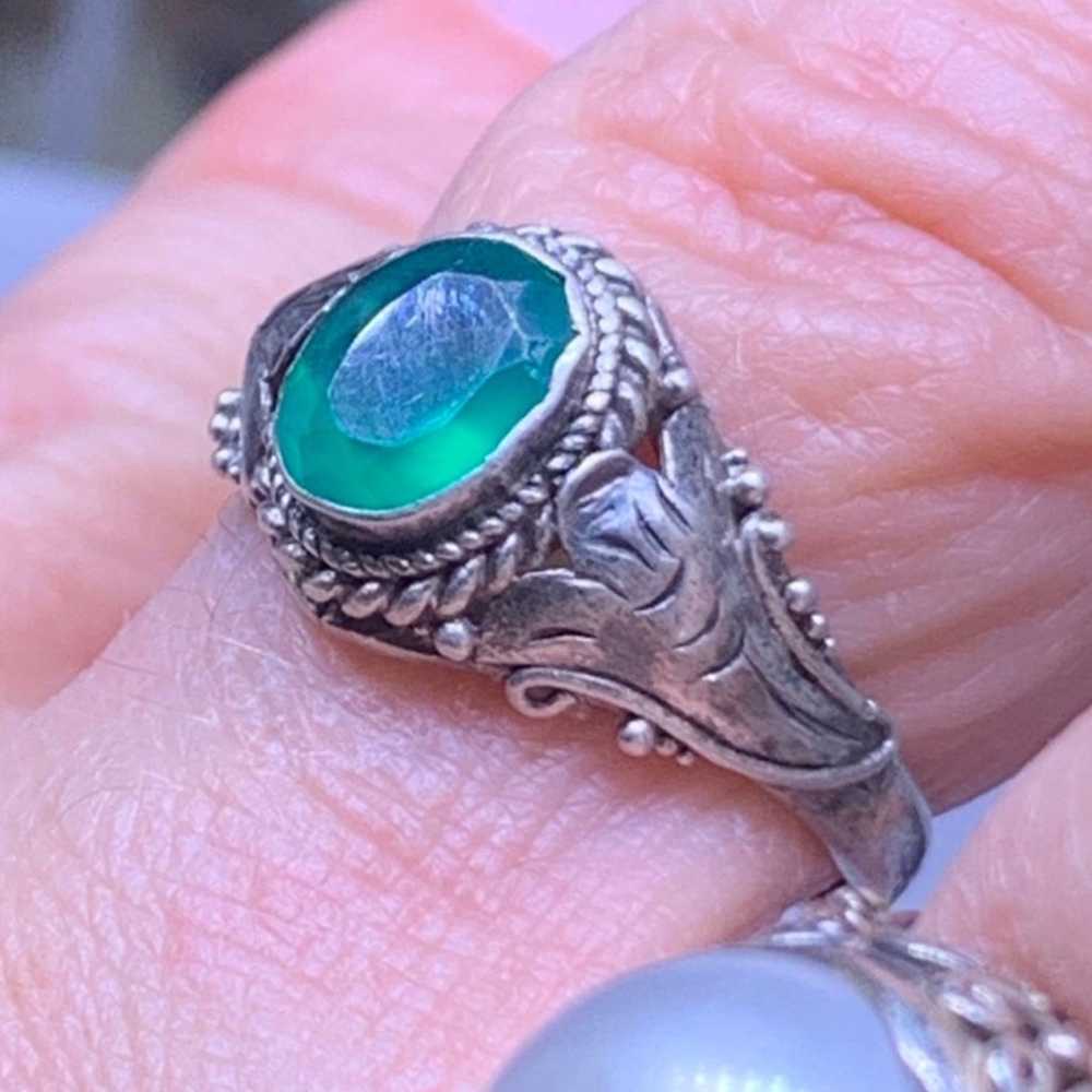 Beautiful size 7 vintage green onyx sterling silv… - image 2