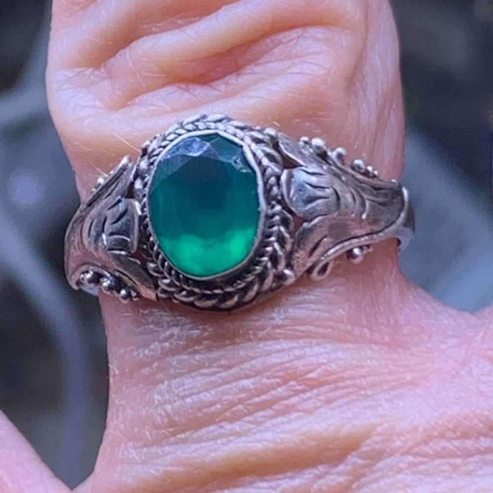 Beautiful size 7 vintage green onyx sterling silv… - image 3