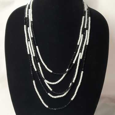 Black & white faceted beaded multi strand layered… - image 1