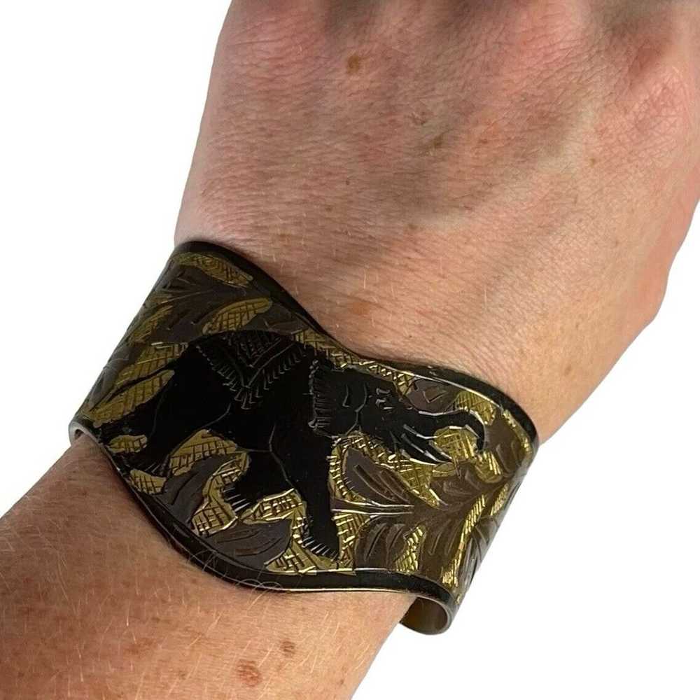 Vintage Brass Metal Bracelet Bangle Cuff Elephant… - image 6