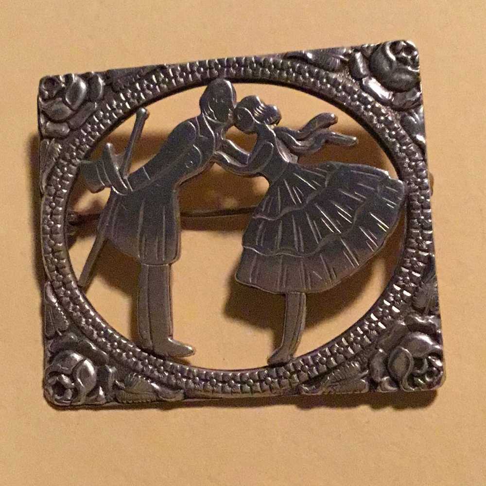 Vintage sterling courting couple brooch - image 1