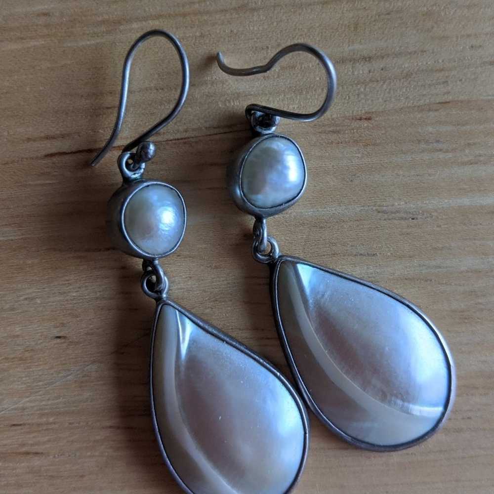 Vintage Pearl Earrings Silver - image 1